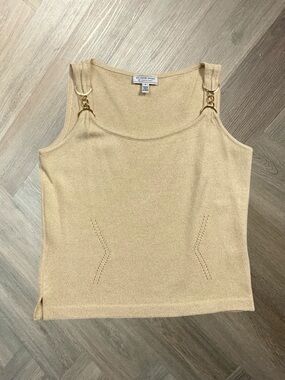 St John Sport Savanna Knit Tank Top Womens Small Metallic‎ Gold D ring Classic